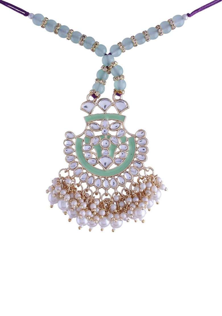 Set Of 2 Green And Gold Toned Stone Studded Lumba And Rakhi - Indya
