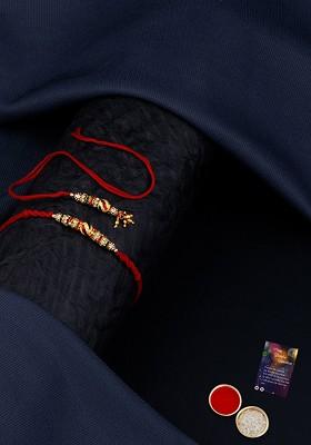 Red And Gold Coloured 1 Rakhi With Roli Chawal Greeting Card