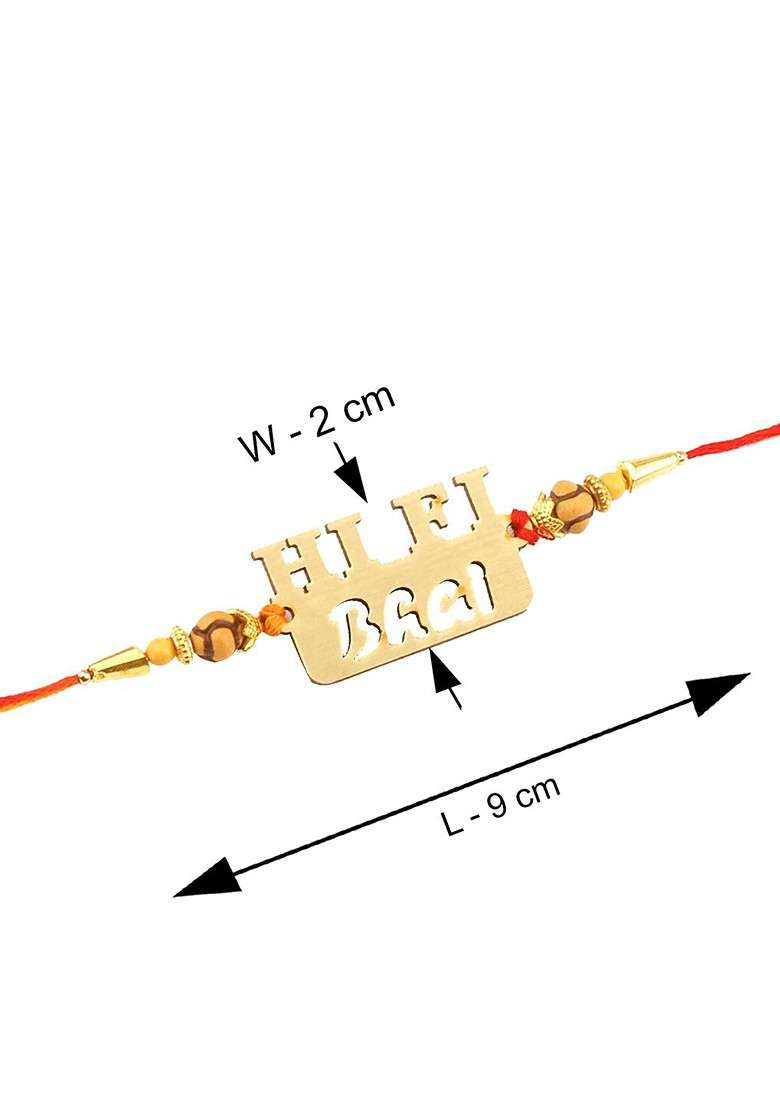 Red And Gold Toned Rakhi With Roli Chawal And Greeting Card Set - Indya