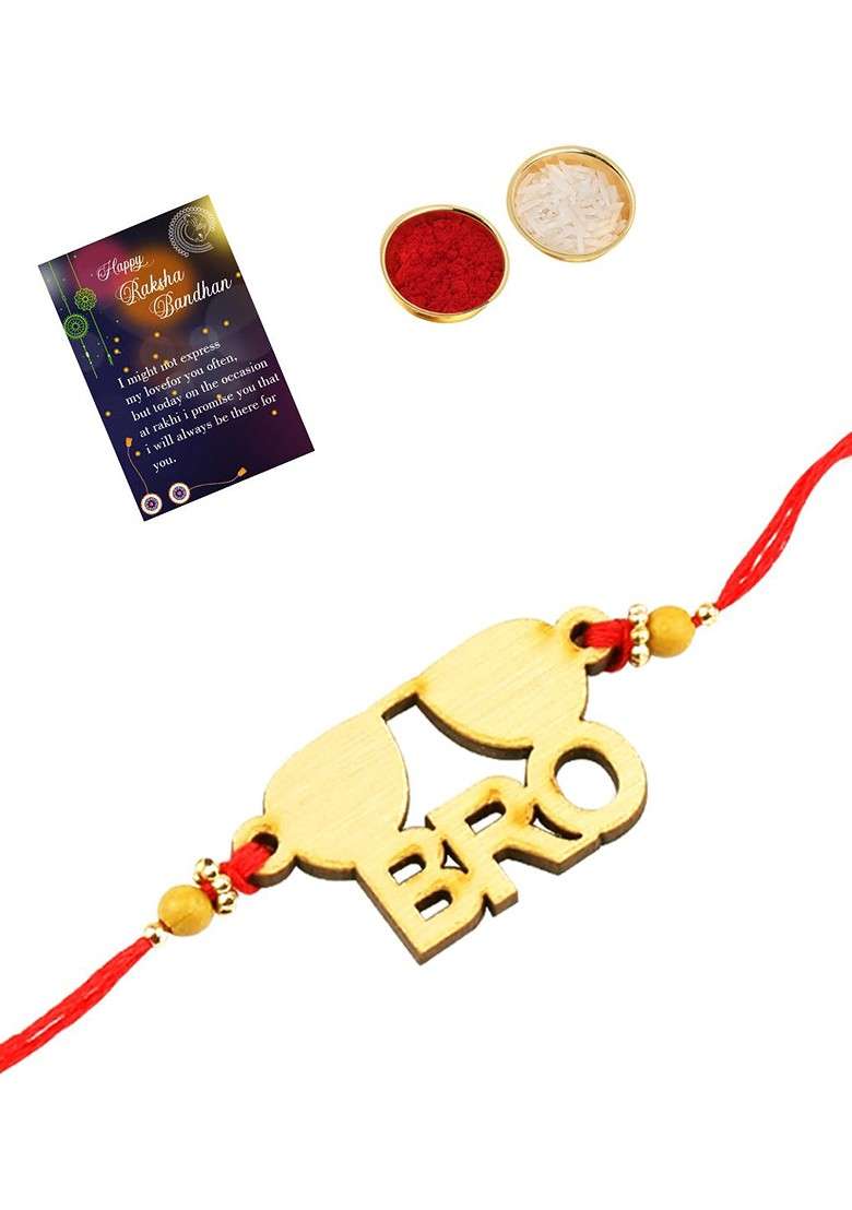 Unisex Red And Gold Toned Stone Studded Rakhi - Indya