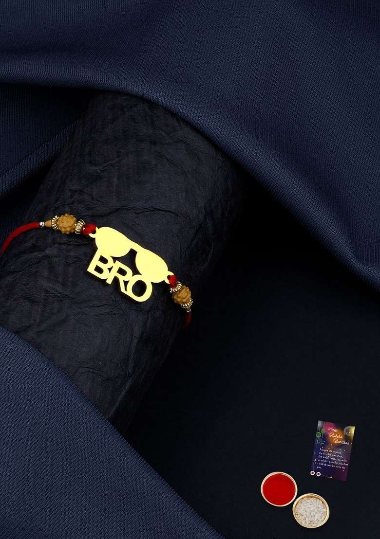 Unisex Red And Gold Toned Stone Studded Rakhi - Indya