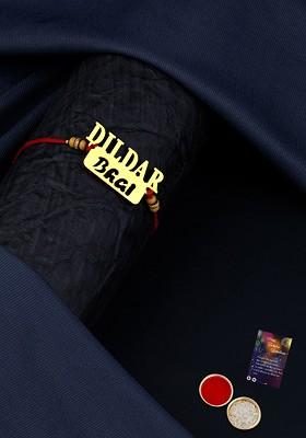 Red And Gold Toned 1 Rakhi With Roli Chawal And Greeting Card