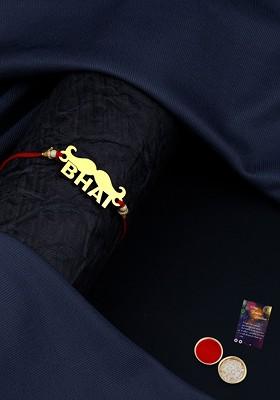 Red And Gold Toned 1 Rakhi With Roli Chawal Greeting Card