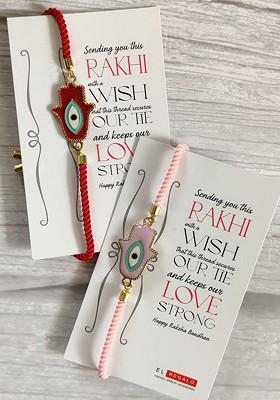 Bhaiya Bhabhi Pack Of 2 Red Gold Toned Rakhi Gift Set