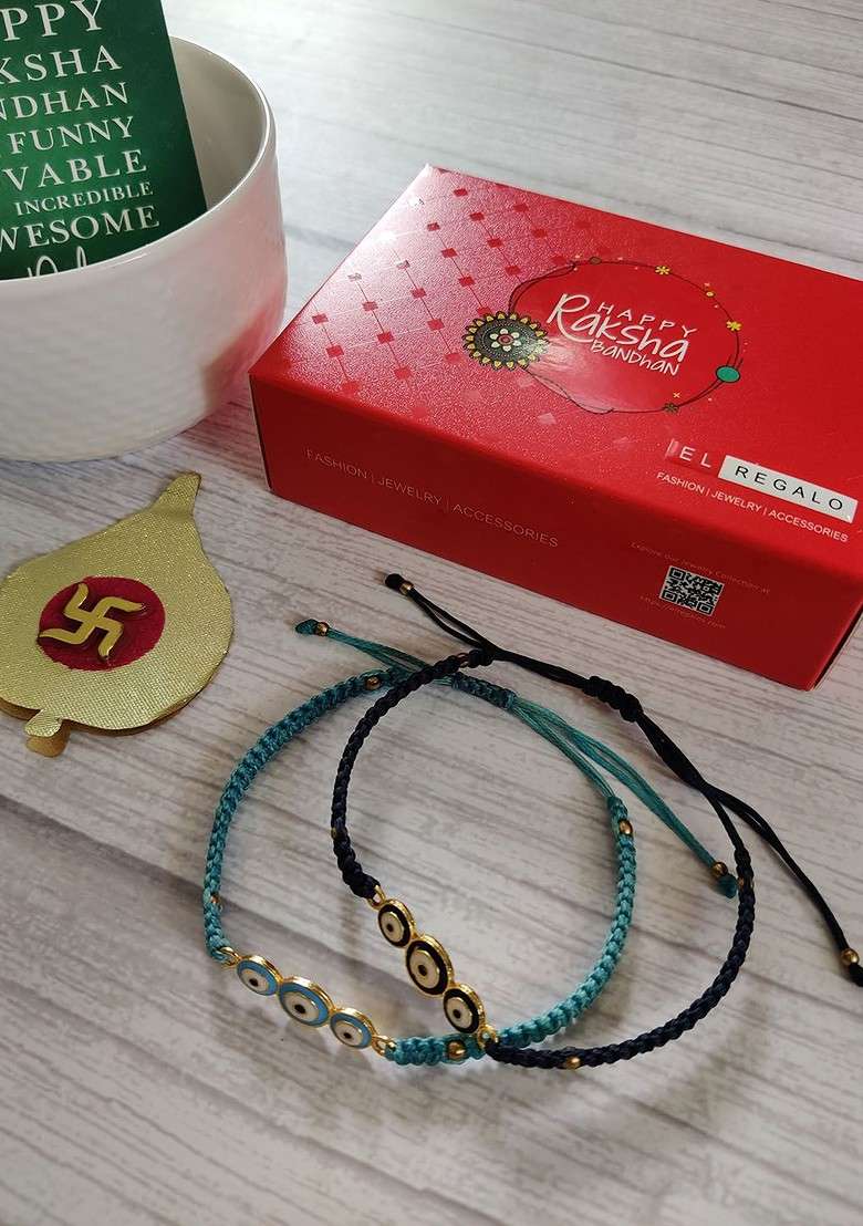 Bhaiya Bhabhi Blue 2 Pack Rakhi Gift Set - Indya