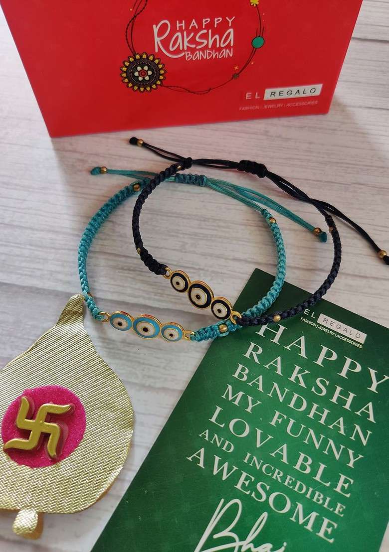 Bhaiya Bhabhi Blue 2 Pack Rakhi Gift Set - Indya