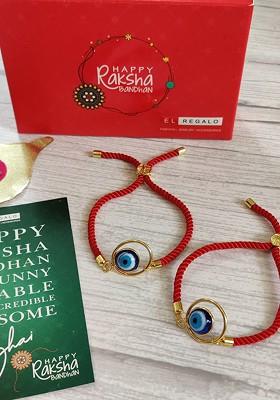 Bhaiya Bhabhi Red Blue Set Of 2 Rakhis With Roli Chawal Greetings Card