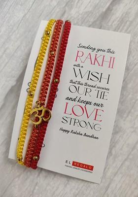 Men Red And Gold Colored Om Studded Rakhi
