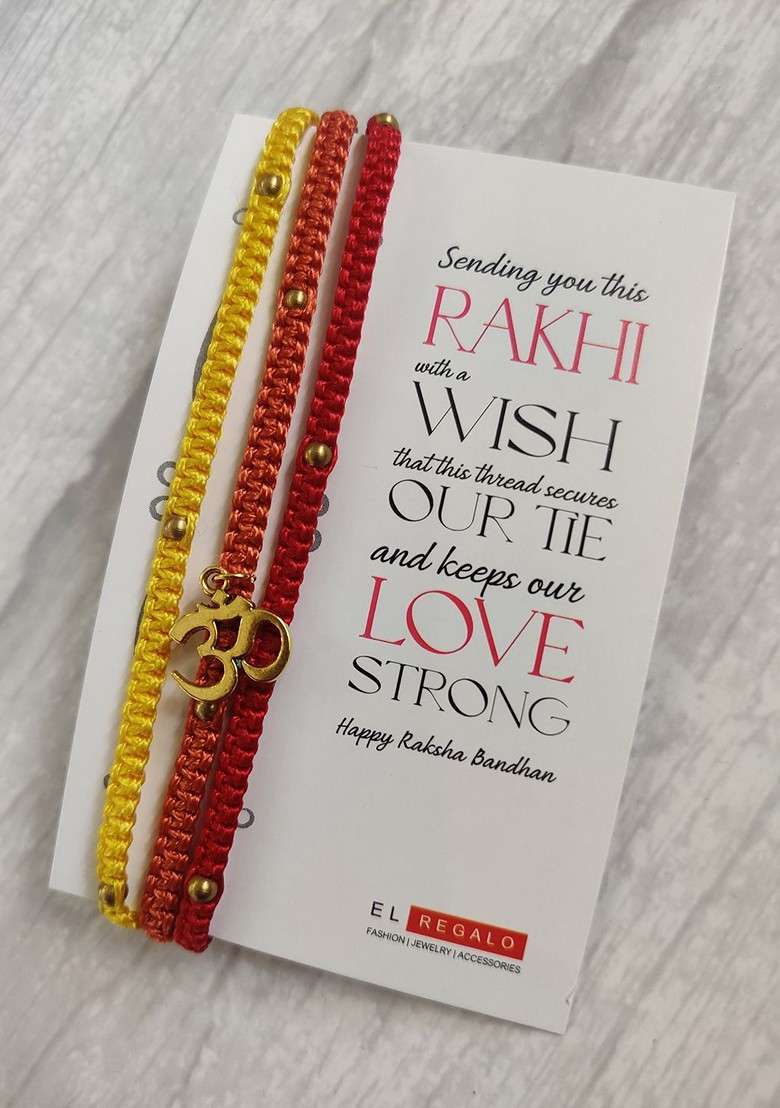 Men Red And Gold Colored Om Studded Rakhi - Indya