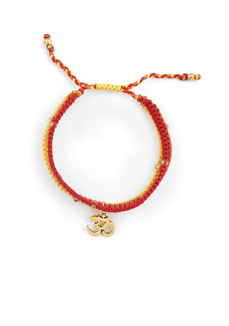 Men Red And Gold Colored Om Studded Rakhi - Indya