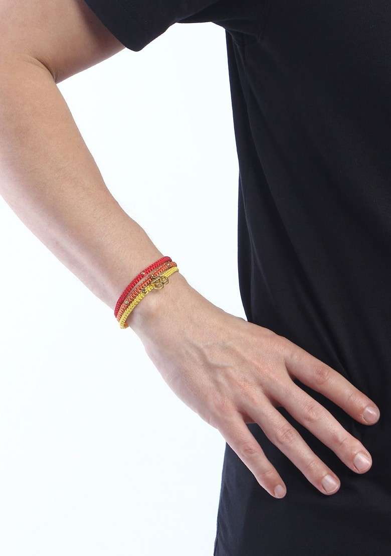 Men Red And Gold Colored Om Studded Rakhi - Indya