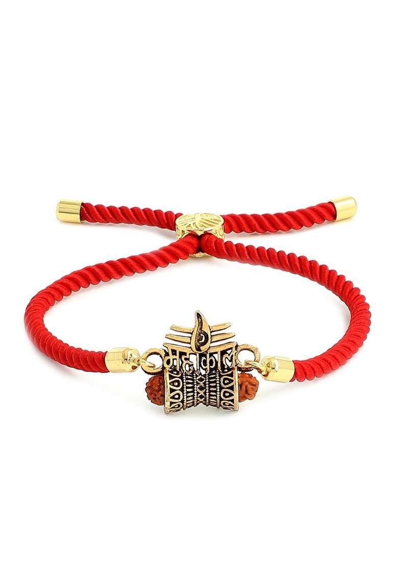 Bhaiya Bhabhi Red Gold Toned Set Of 2 Rakhi With Roli Chawal Card - Indya