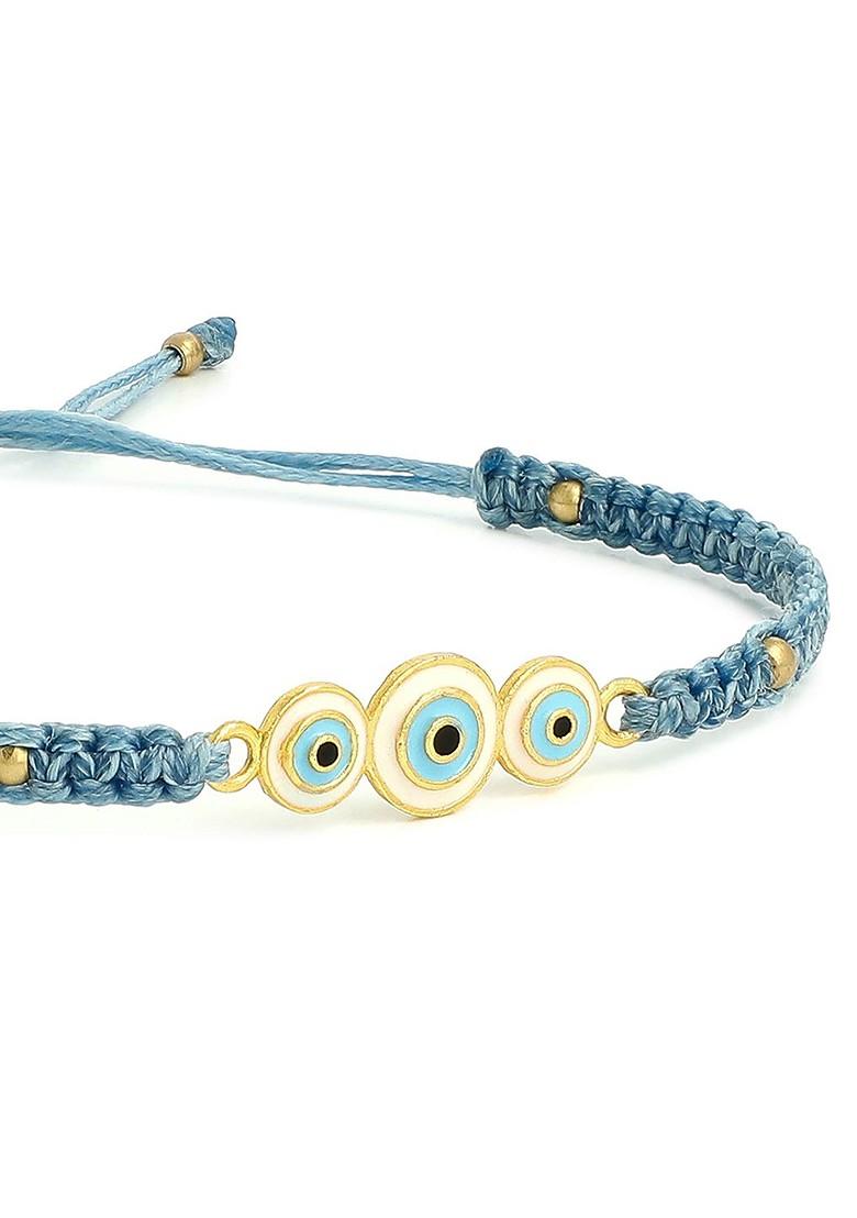 Bhaiya Bhabhi Pack Of 2 Turquoise Blue Evil Eye Beaded Wraparound Rakhi - Indya