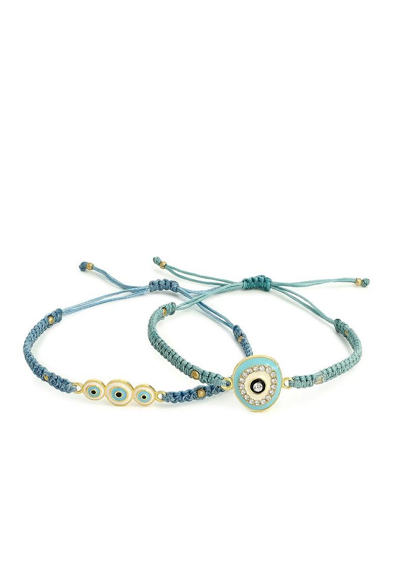 Bhaiya Bhabhi Pack Of 2 Turquoise Blue Evil Eye Beaded Wraparound Rakhi - Indya