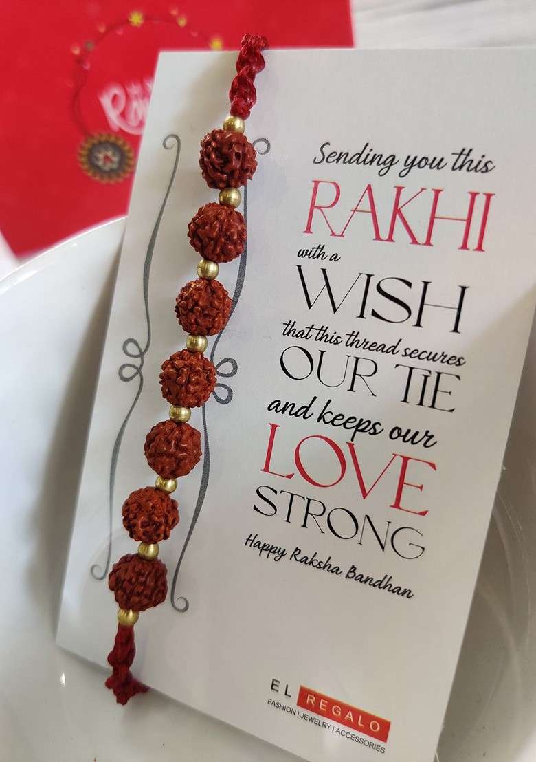 Brown Rudraksh Beaded Thread Rakhi - Indya
