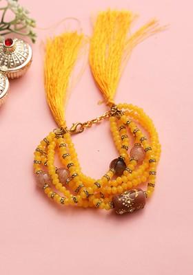 Women Yellow Beaded Multistrand Bracelet Rakhi