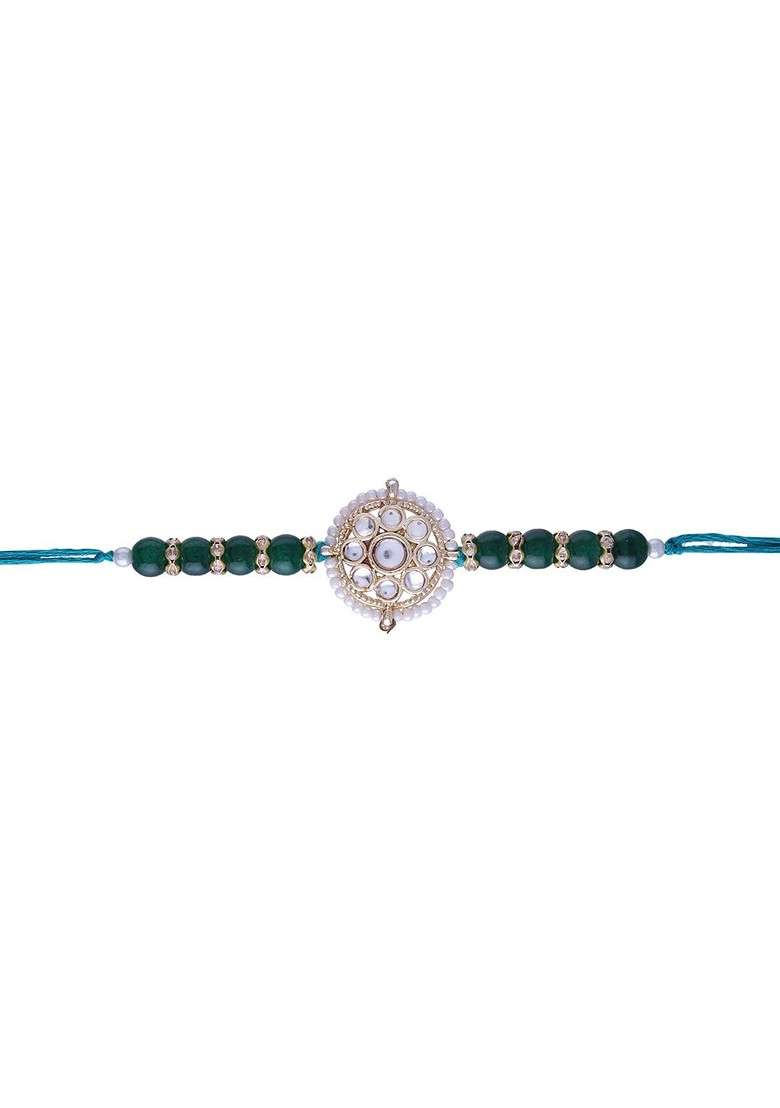 Men Green Beaded Thread Rakhi - Indya