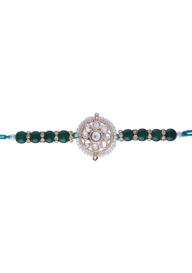 Men Green Beaded Thread Rakhi - Indya