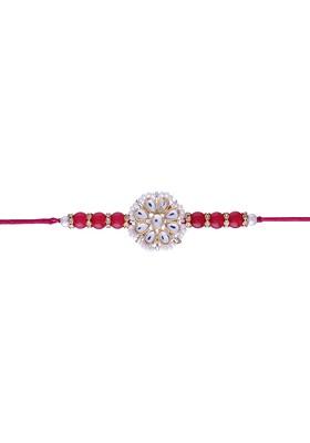 Men Red Stone Studded And Pearl Beaded Rakhi
