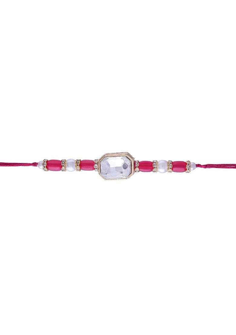 Pink Studded And Beaded Thread Rakhi - Indya