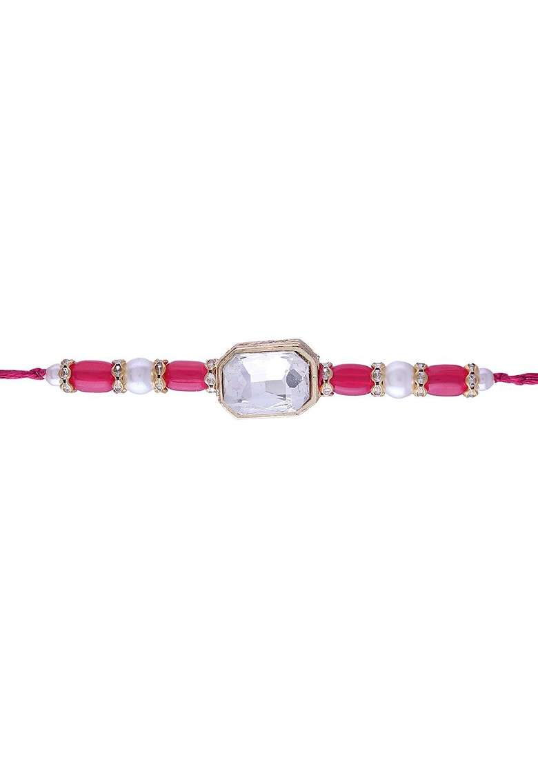 Pink Studded And Beaded Thread Rakhi - Indya