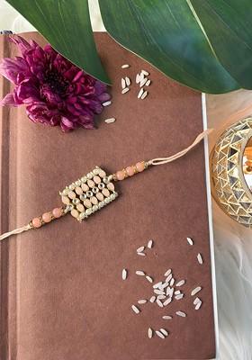 Men Peach Colored Beaded Threaded Rakhi