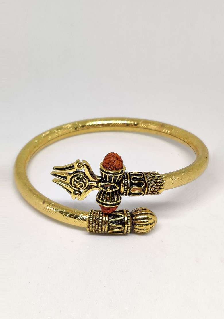 Gold Toned Bracelet Style Kada Rakhi With Rudraksha - Indya
