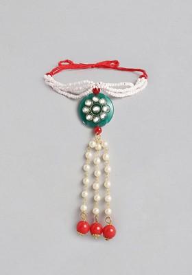 Blue And White Beads Studded Hanging Lumba Rakhi