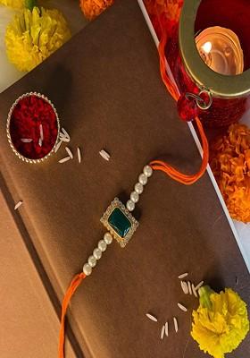 Green And White Beads Studded Rakhi