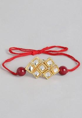 Maroon And White Pearl Beads Studded Rakhi