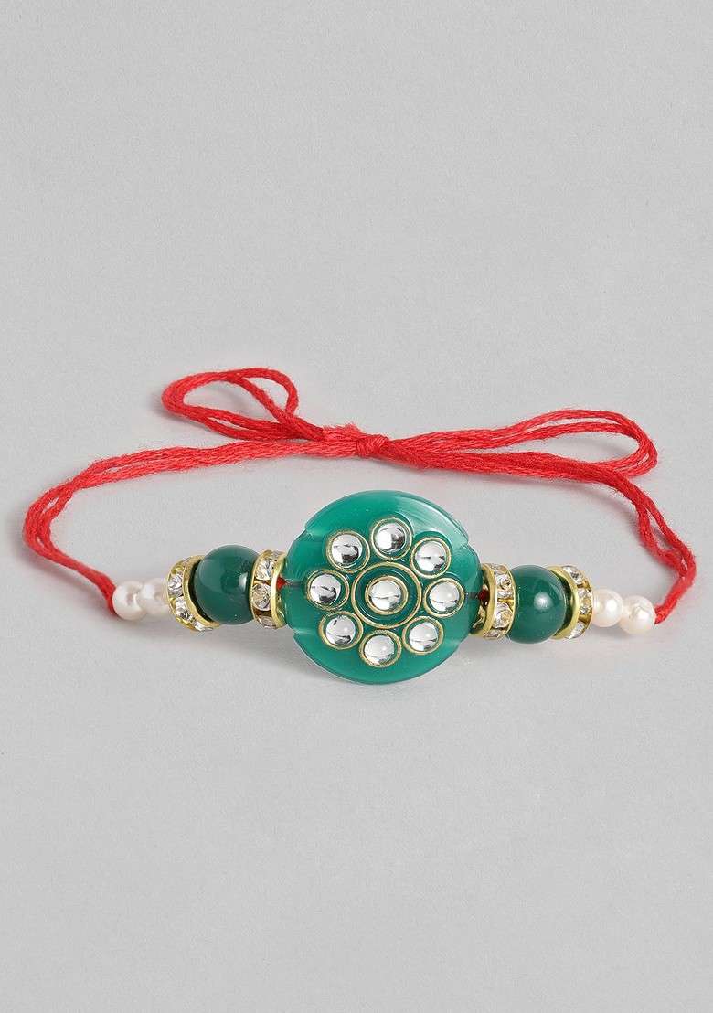 Women Set 3 Studded And Beaded Lumba Rakhis - Indya