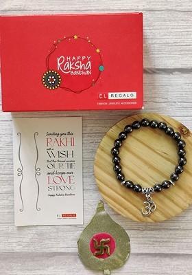 Black And Silver Toned Om Charm Bracelet Rakhi