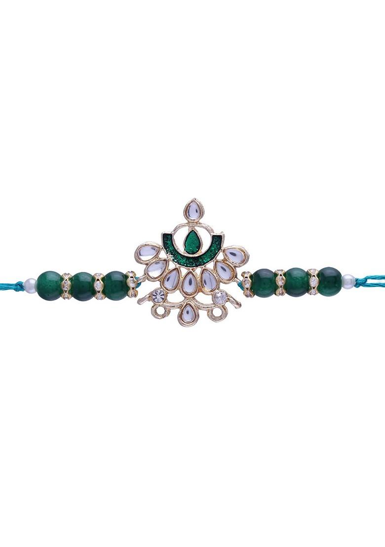 Men Green Designer Pearl Rakhi