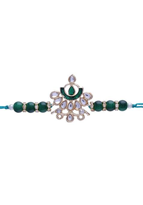 Men Green Designer Pearl Rakhi