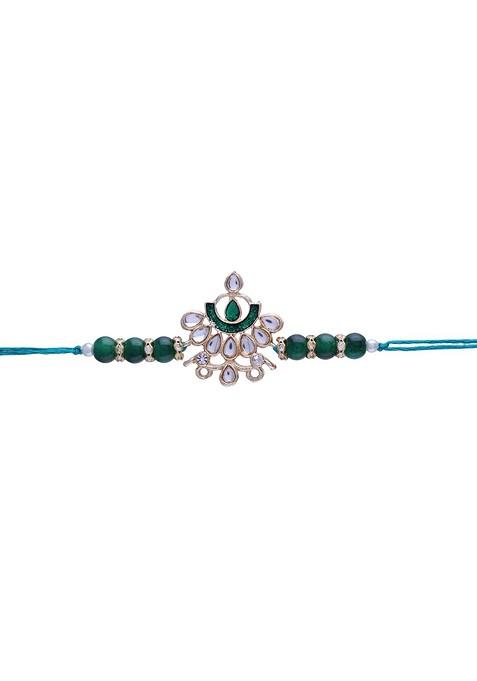 Men Green Designer Pearl Rakhi