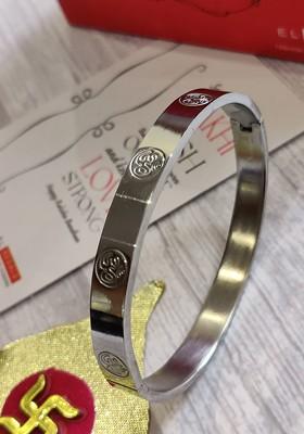 Men Silver Toned Om Kada Rakhi