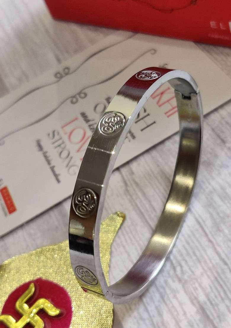 Men Silver Toned Om Kada Rakhi - Indya