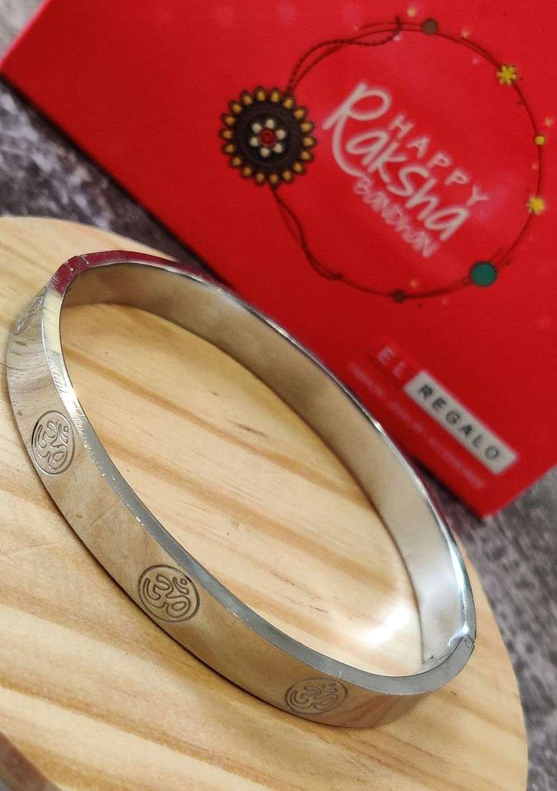 Men Silver Toned Om Kada Rakhi - Indya