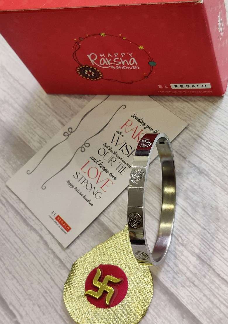 Men Silver Toned Om Kada Rakhi - Indya