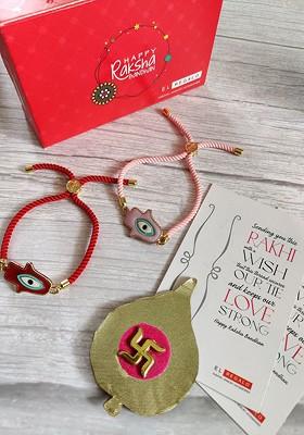 Bhaiya Bhabhi Set Of 2 Red Pink 2 Rakhi Greeting Card Combo