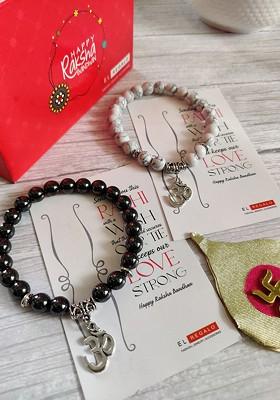 Bhaiya Bhabhi Set Of 2 White Black Om Bracelet Rakhi