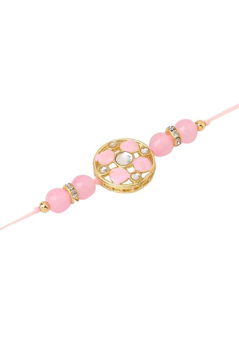Set Of 2 Artificial Stones And Beads Floral Bhaiya Bhabhi Rakhi With Roli Chawal - Indya