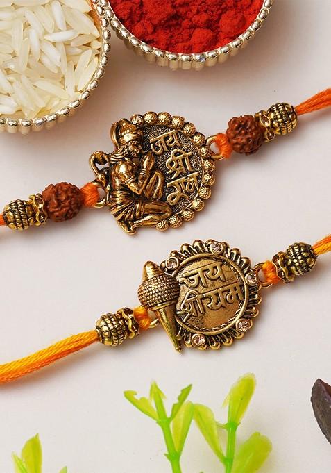 Unisex Set Of 2 Jai Shri Ram With Mace And Lord Hanuman Religious Rakhi