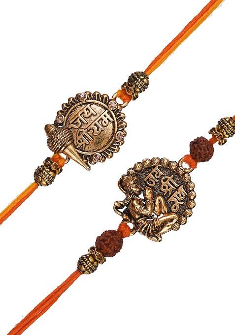 Unisex Set Of 2 Jai Shri Ram With Mace And Lord Hanuman Religious Rakhi