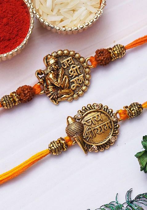 Unisex Set Of 2 Jai Shri Ram With Mace And Lord Hanuman Religious Rakhi