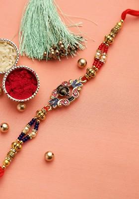 Multicoloured Beaded Lord Ganesha Meenakari Rakhi