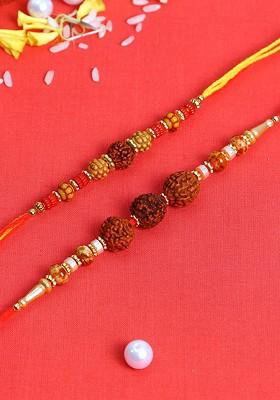 Set Of 2 Multicolored Rudaraksh Thread Rakhi