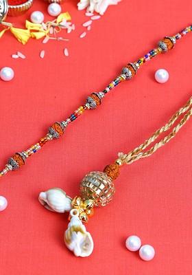 Set Of 2 Brown Rudraksh Beaded Bhaiya Bhabhi Rakhi Set