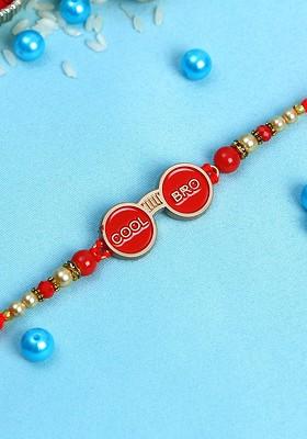 Red And Gold Toned Cool Bro Beaded Rakhi