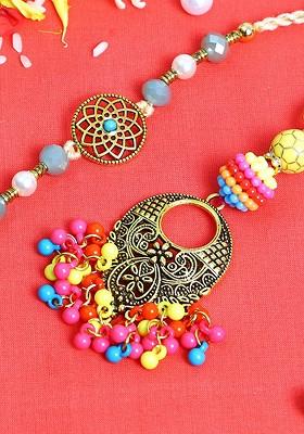 2 Pieces Multicolored Beaded Bhaiya Bhabhi Traditional Rakhi Set